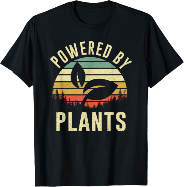 Vintage Powered Plants Vegetarian By Vegan Diet T-Shirt - Image 2